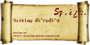 Sziklay Árpád névjegykártya